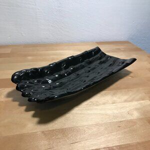 Hand Painted Glossy Black Ceramic Decor Trinket Tray Container 10 in. x 4.5 in